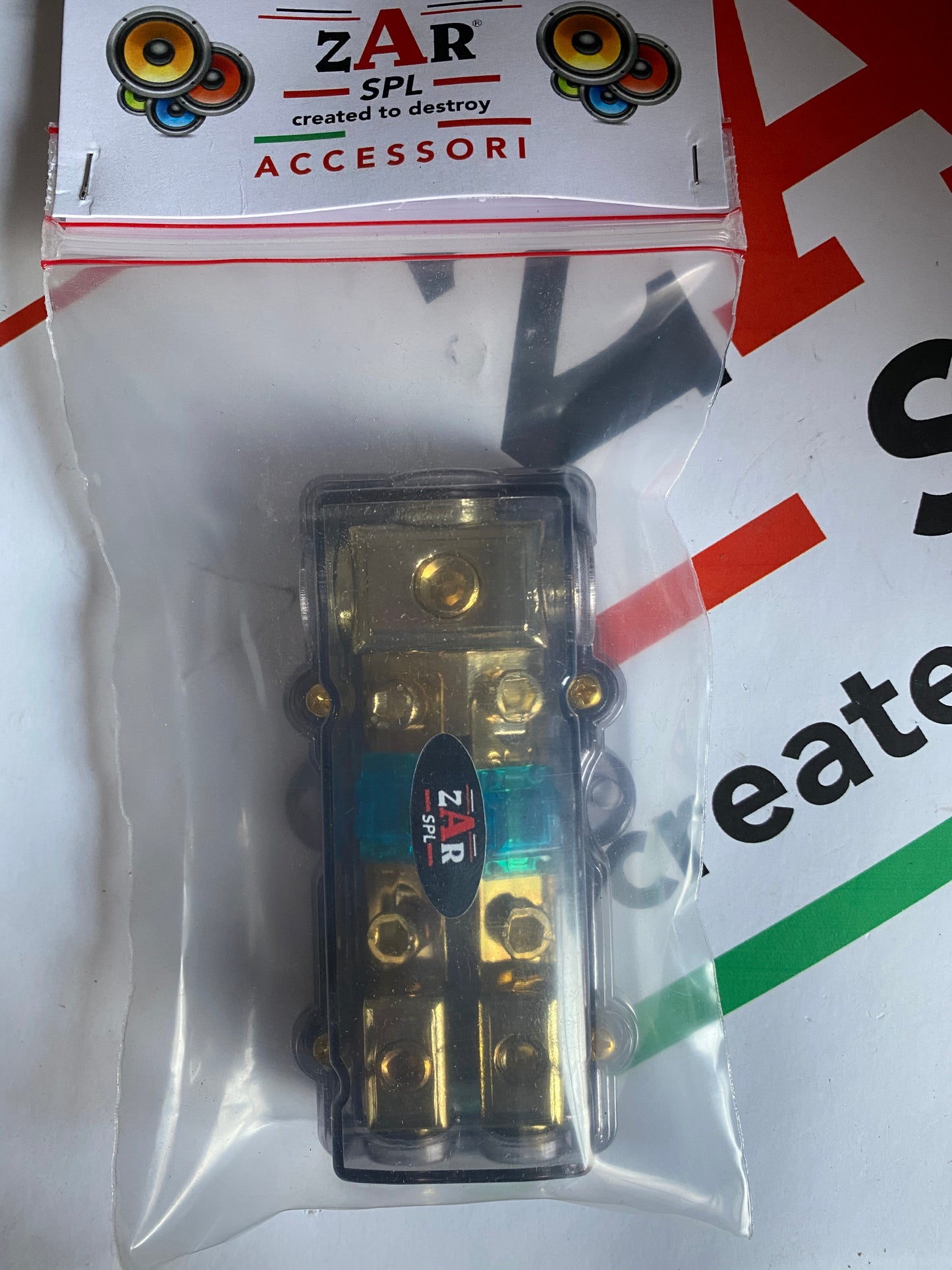 Zarspl PORTAFUSIBILI 1X0GA + 2X4GA IN + 2X8GA OUT fusibili inclusi